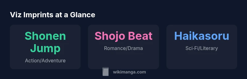 Viz imprints overview infographic showing Shonen Jump, Shojo Beat, Haikasoru